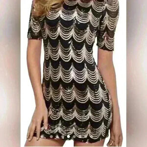 Venus Women's Black and Gold Sequin Mini Cocktail Dress Size S
